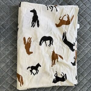 Hatley Flat Sheet Horses Print 100% Cotton Flannel Equine 76" X 102" XL Twin